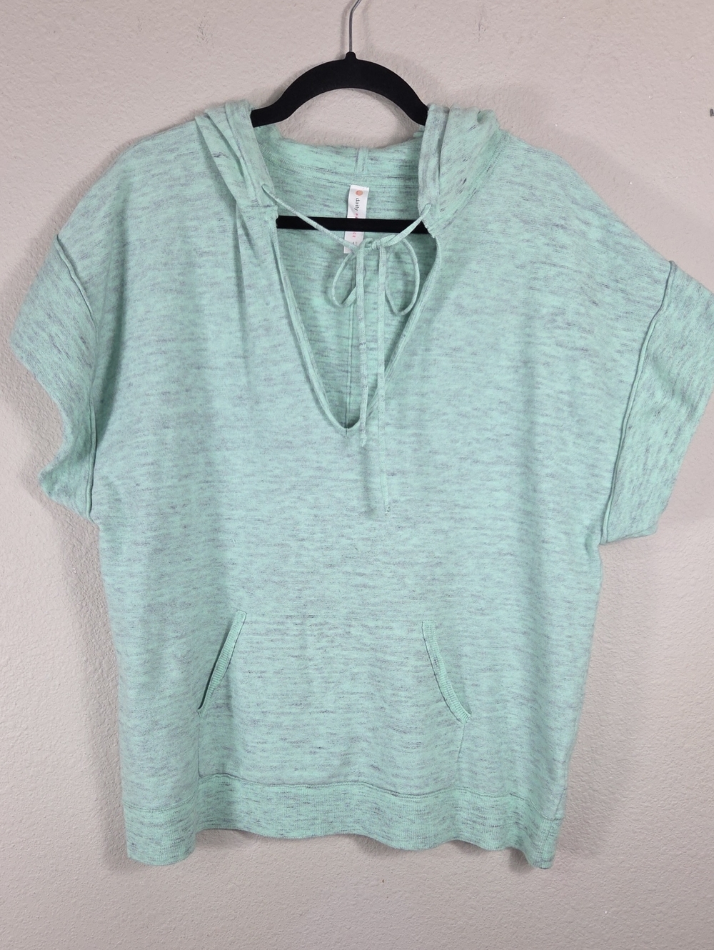 Daily Practice Anthropologie Short Sleeve Hooded Top Mint Green Marled Size L